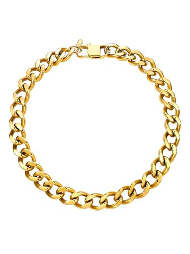 U7 Chunky Gold Necklace, 16mm Cuban Link Chain for Women, Stainless Steel Chunky Gold Statement Necklaces, 18inch Trendy Punk Hip Hop Cuban Chain | Amazon (US)