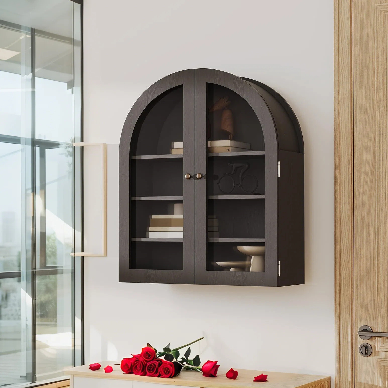 Bathroom Wall Mounted Cabinet, Arched Medicine Cabinet Over The Toilet Storage Organizer with Gla... | Wayfair North America