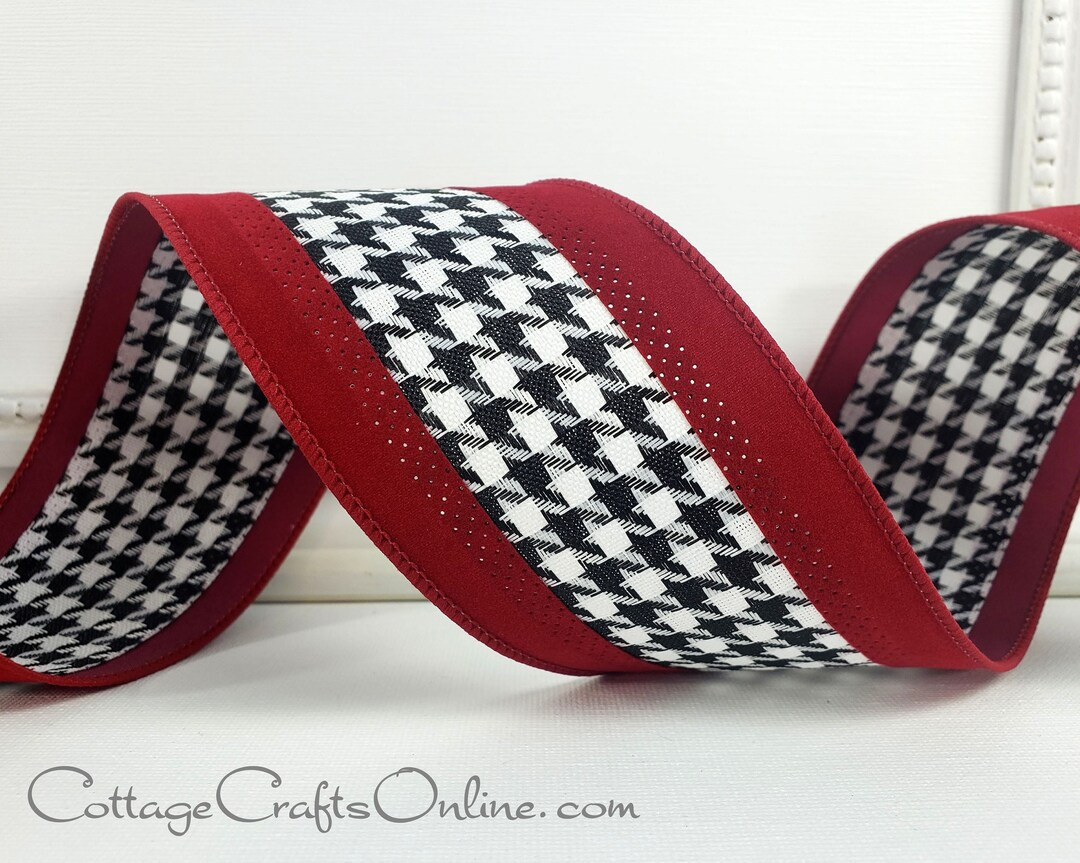 Christmas Wired Ribbon, 2.5", Red Velvet, Black White Houndstooth - TEN YARD ROLL ~ Scarlet Hound... | Etsy (US)