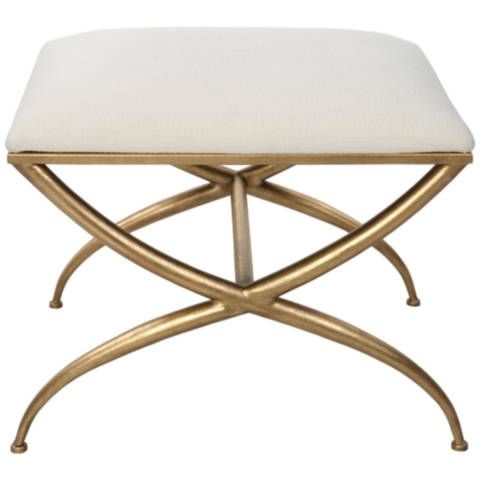 Crossing Gold and White Small Bench - #555G2 | Lamps Plus | Lamps Plus