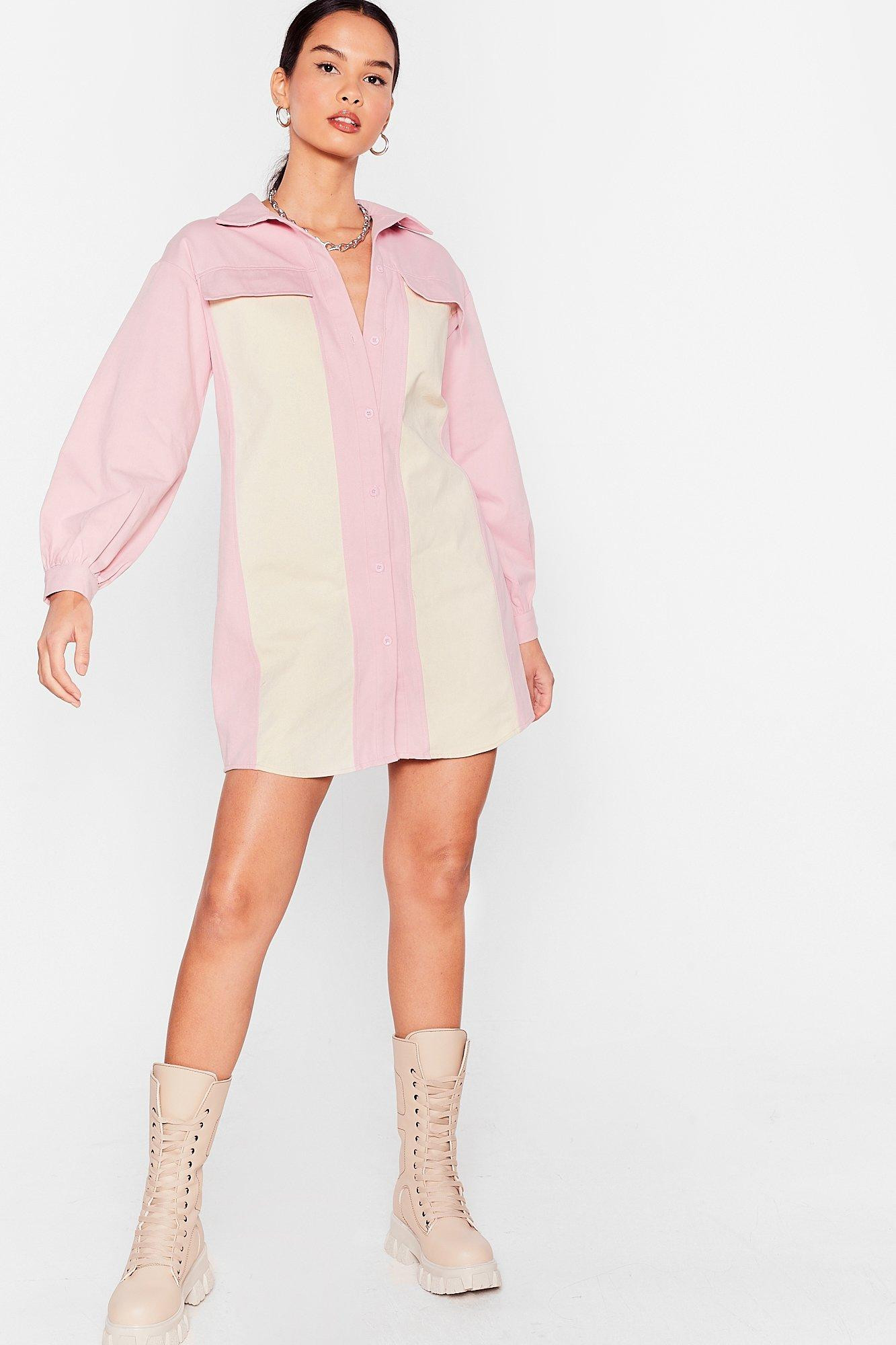 Womens Don't Believe Me Just Wash Denim Mini Dress - Baby Pink | NastyGal (US & CA)