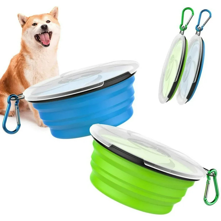 Pawaboo Collapsible Dog Bowls 2 Pack, Silicone Feeding Watering Bowls with Lids & Carabiners for ... | Walmart (US)