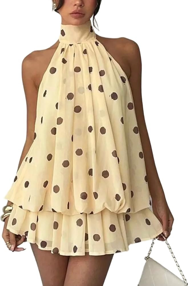 Women's Polka Dot Halter Mini Dresses Chiffon Birthday Dress | Amazon (US)