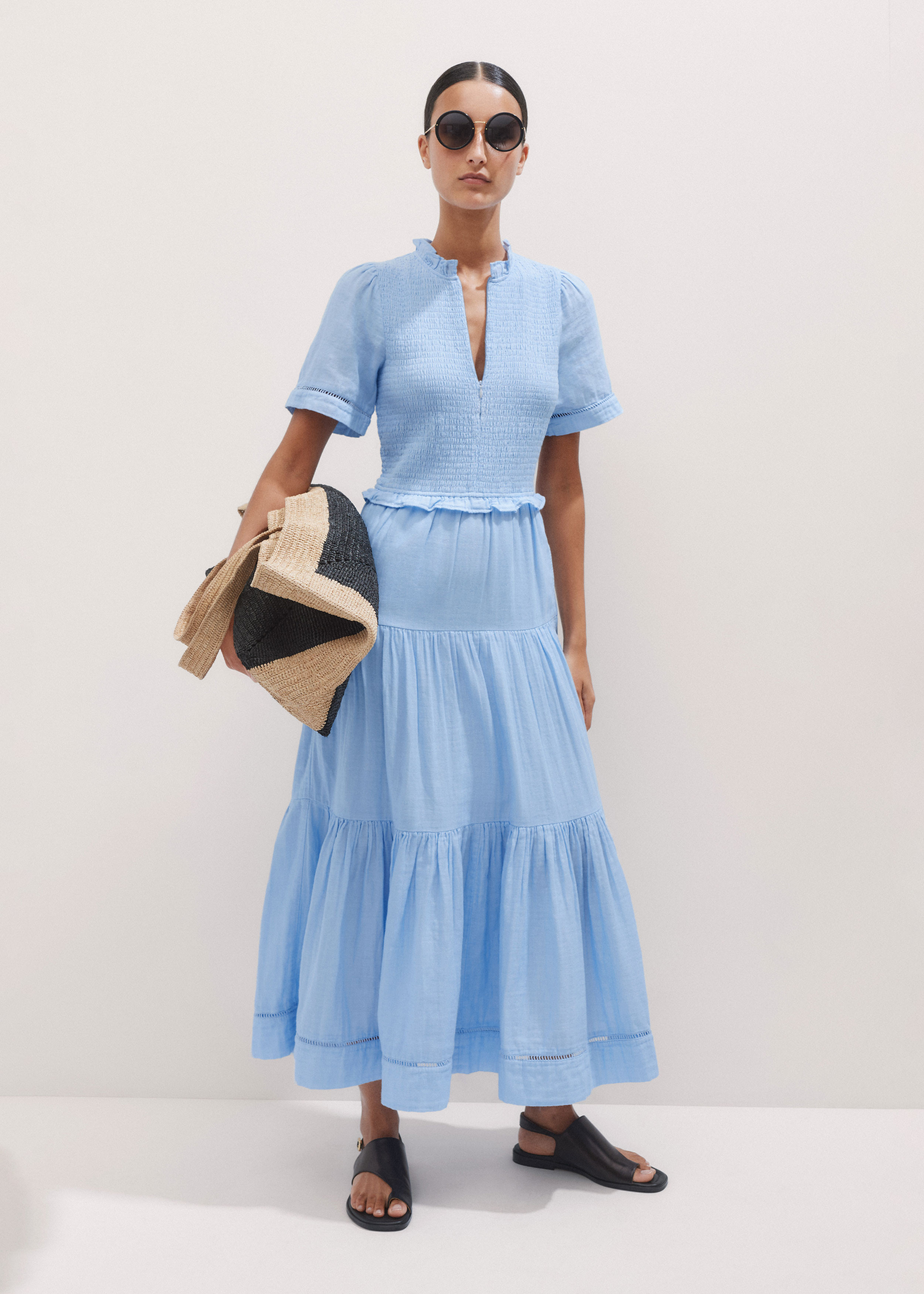 Women's Blue Cheesecloth Shirred Maxi Dress | ME+EM | ME+EM Global (Excluding US)
