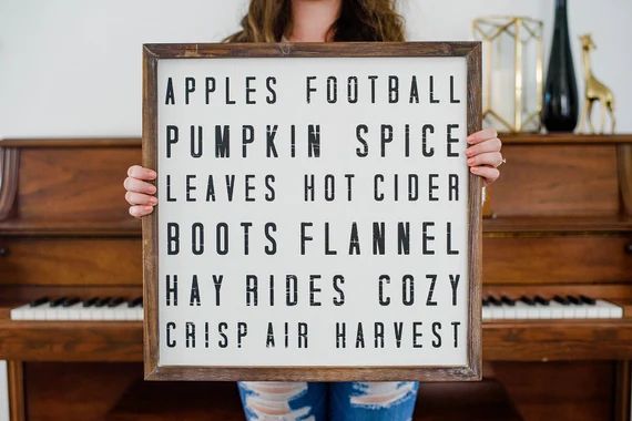 Fall Wood Sign 18x18 | Rustic Fall Decor, Autumn Decorations, Fall Words Sign, Welcome Fall, Word... | Etsy (US)