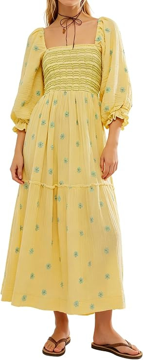 R.Vivimos Women's Cotton Floral Embroidered Boho Midi Dress with Pockets | Amazon (US)