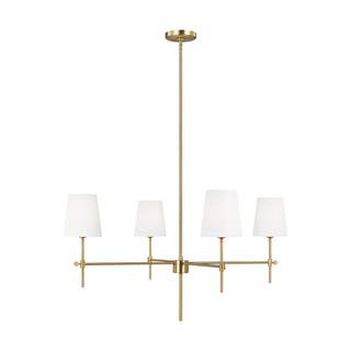 Baker 4-Light Satin Brass Hanging Chandelier With White Linen Fabric Shades | The Home Depot