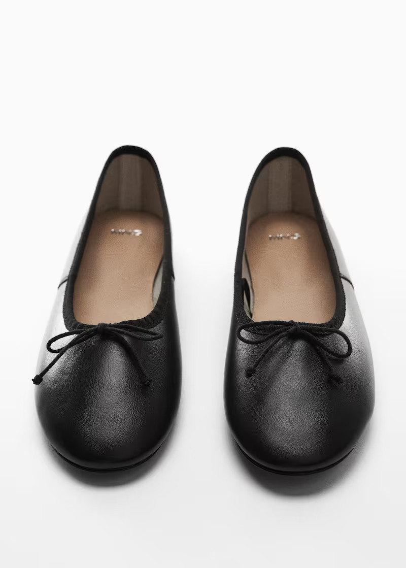 Bow leather ballerina -  Women | Mango United Kingdom | MANGO (UK)