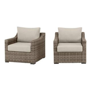 Kingsbrook Commercial Aluminum Wicker Outdoor Lounge Chair with Removable Tan Cushions (2-Pack) | The Home Depot