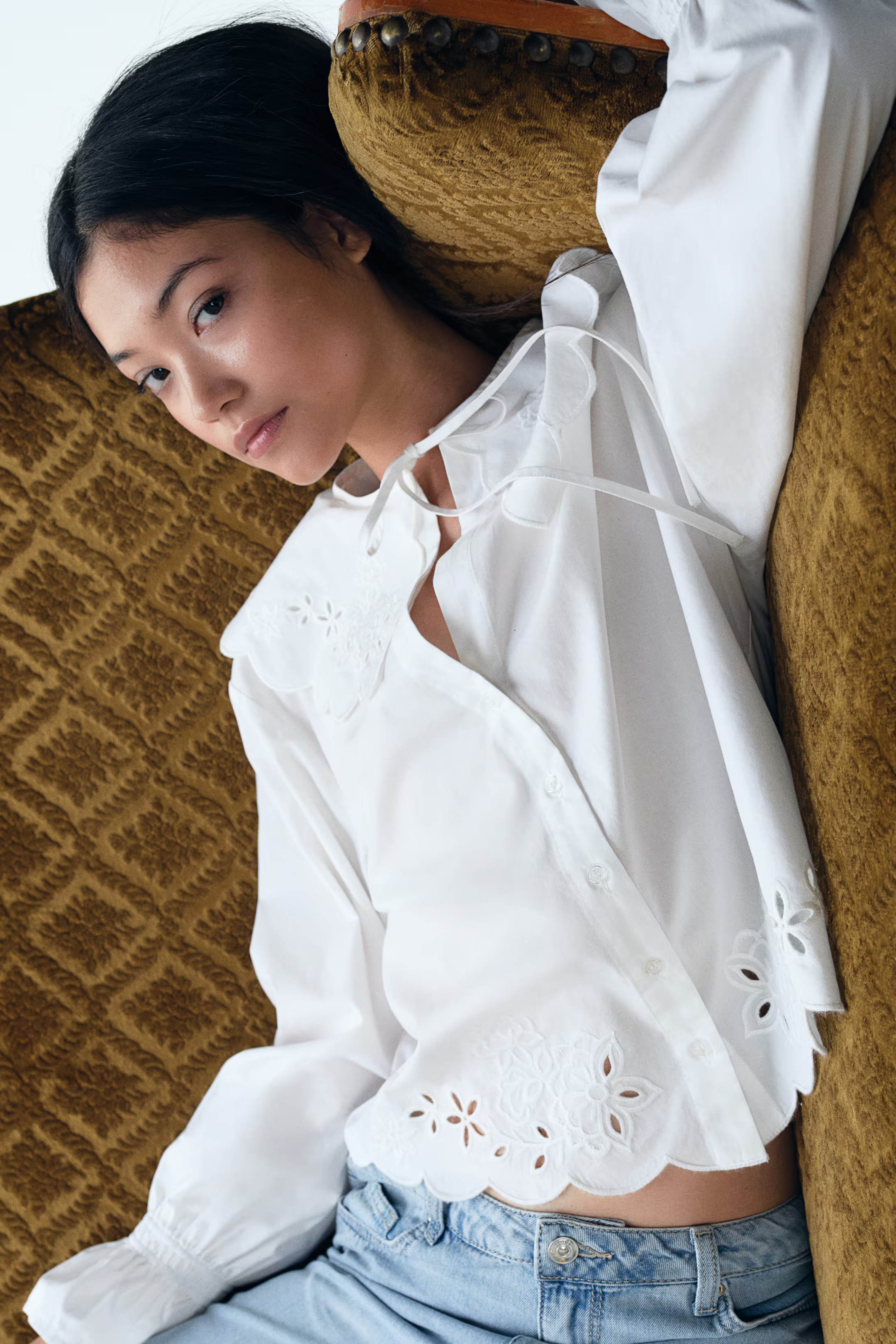 Embroidered Blouse with Peter Pan Collar | H&M (US + CA)