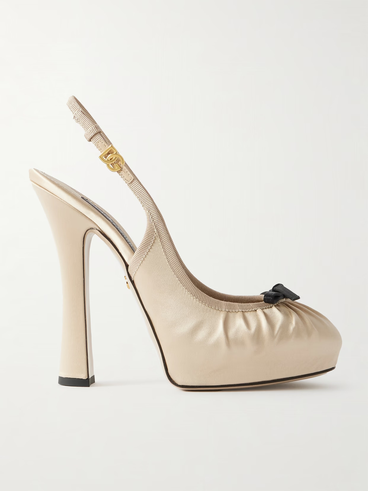 Dolce & Gabbana - Bow-embellished Grosgrain-trimmed Satin Slingback Pumps - Cream | NET-A-PORTER (US)