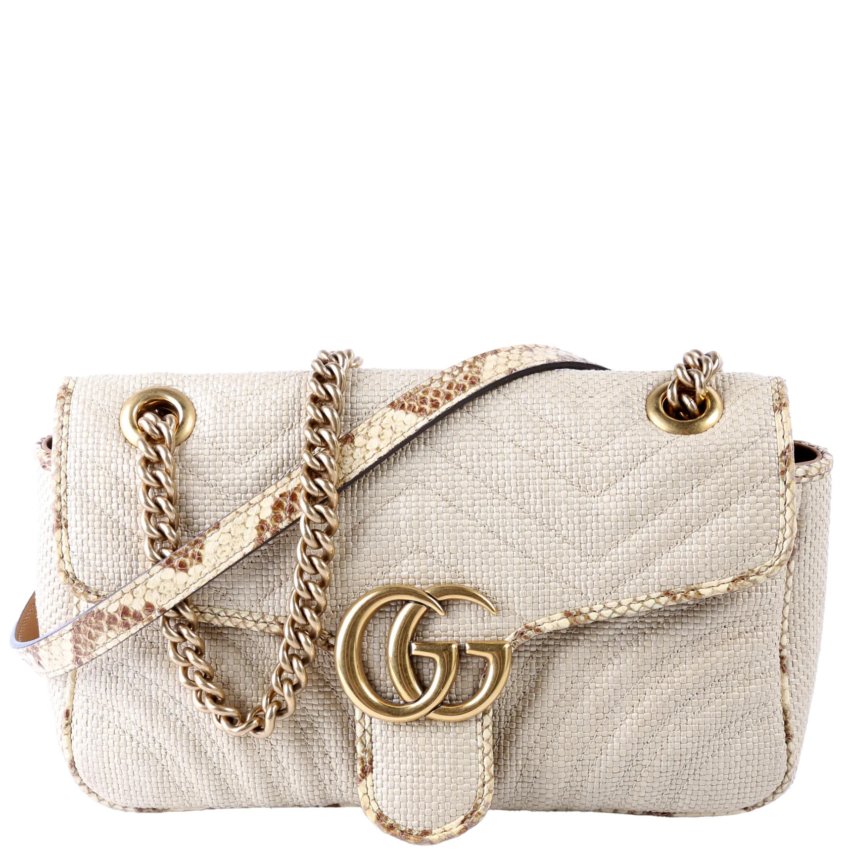 443497 Marmont GG Raffia Snakeskin Shoulder Small Flap | Keeks Designer Handbags