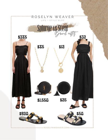 Spurge vs save - brunch outfit 

Ysl bag, Valentino slides, black cut out midi dress, toggle necklace, stud sandal

#LTKunder100 #LTKshoecrush #LTKunder50