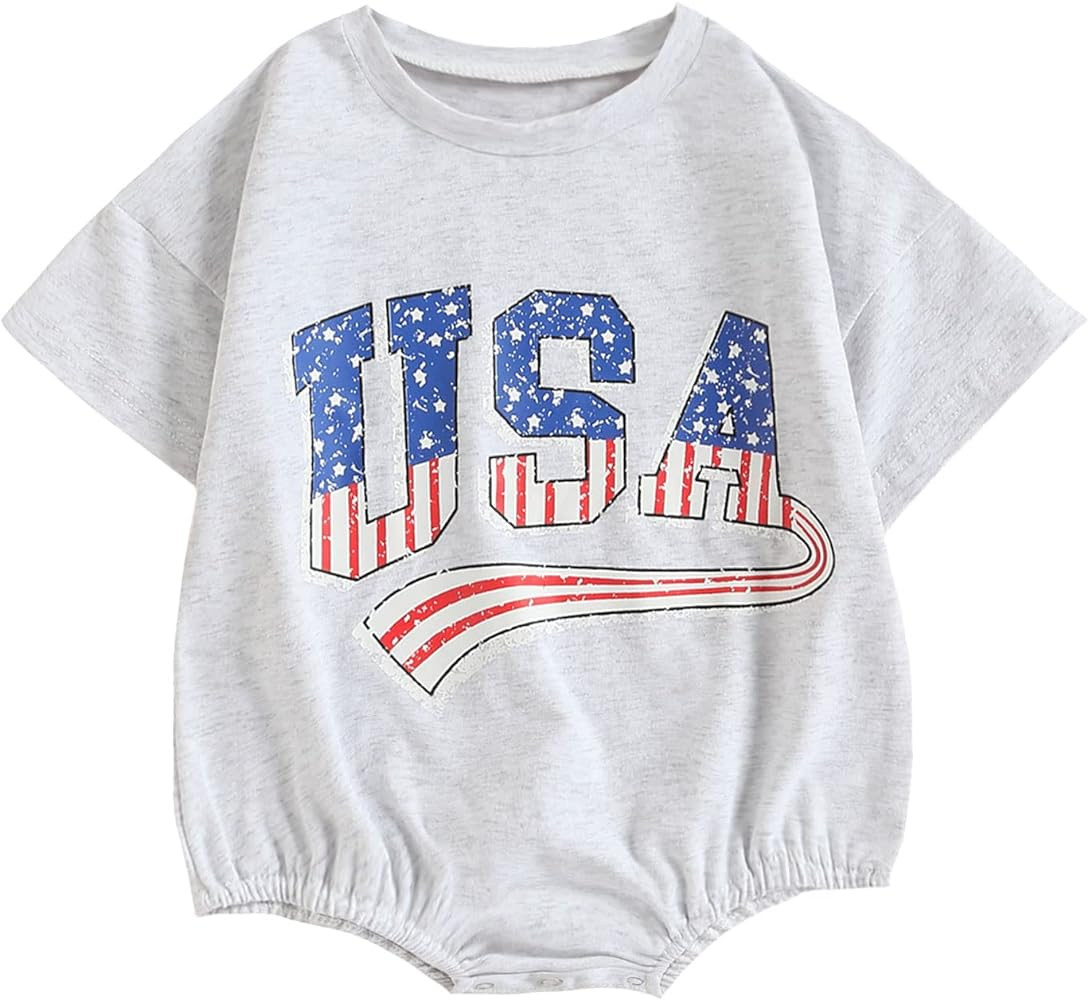 Toddler Baby 4th of July Outfit Boy Girl Oversized Romper/Shirts+Shorts Retro American Flag Match... | Amazon (US)