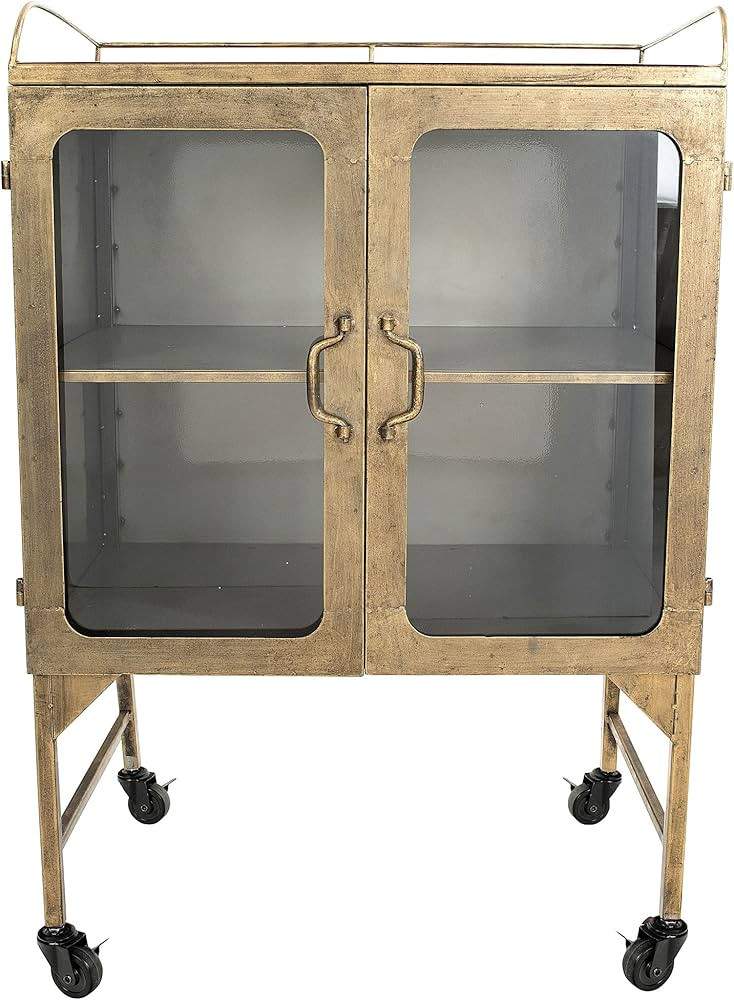 Creative Co-Op Metal Locking Caster Wheels & Glass Doors Cabinets and Shelf Units, Gold | Amazon (US)