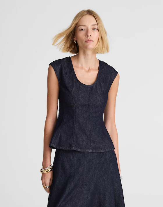 Denim Seamed Scoopneck Top in Rinse Wash | Madewell