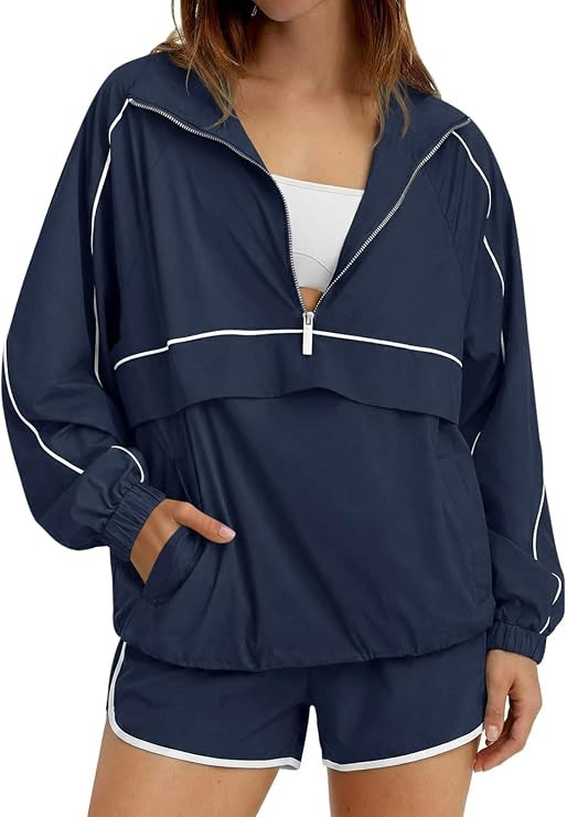 Fisoew Womens 2 Piece Set UPF 50+ Windbreaker Pullover Athleisure Short Set | Amazon (US)