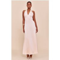 Cream Satin V Neck Maxi Dress | PrettyLittleThing US