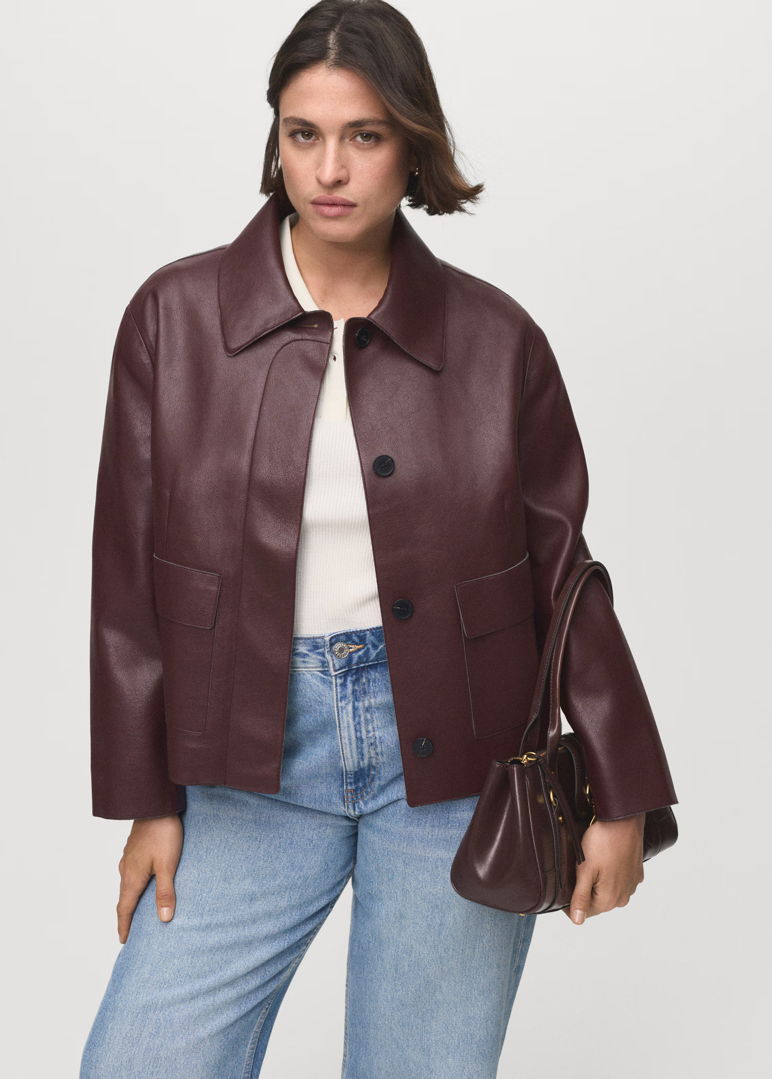 Leather-effect jacket with pockets - Women | MANGO USA | Mango (US/MX/AU)