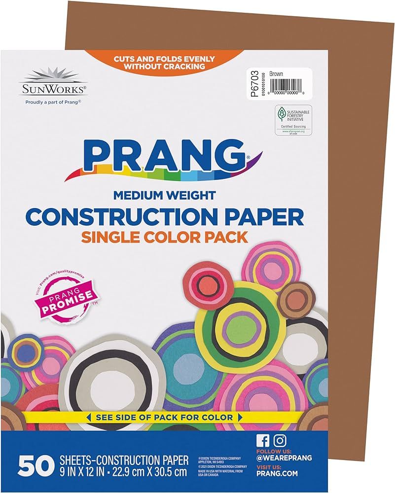Prang (Formerly SunWorks) Construction Paper, Brown, 9" x 12", 50 Sheets | Amazon (US)