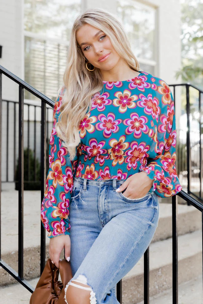 Think About It Teal Multi Floral Blouse FINAL SALE | Pink Lily