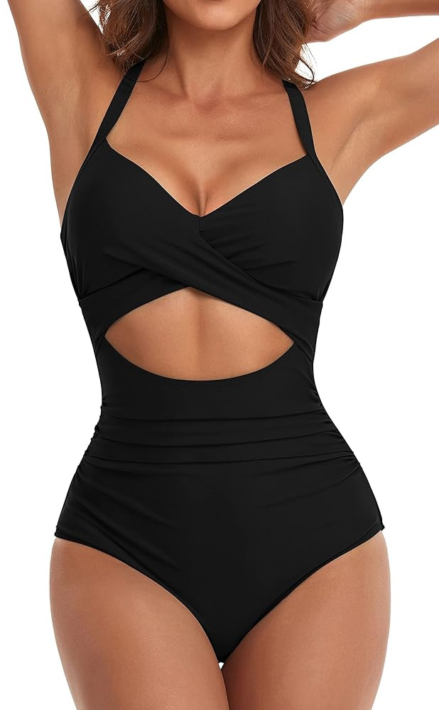 Eomenie Women's One Piece Swimsuits Tummy Control Cutout High Waisted Bathing Suit Wrap Tie Back ... | Amazon (US)