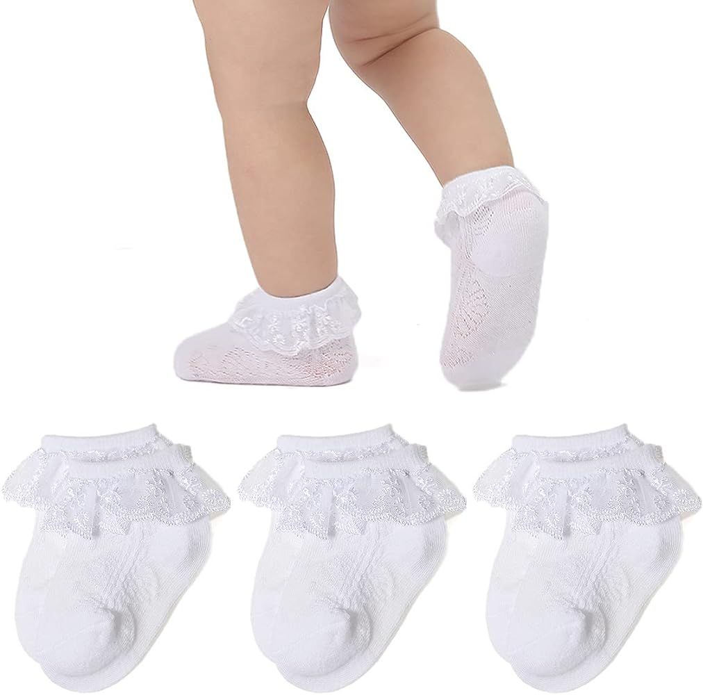 Baby Lace Socks 3/5/6 Pack Baby Girls' Ruffle Socks Eyelet Princess Cotton Socks 0-3/3-6/6-12/12-... | Amazon (US)
