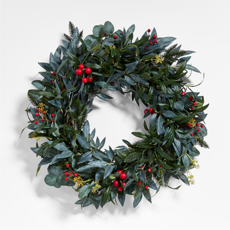 Faux Olive and Berry Wreath 26" + Reviews | Crate & Barrel | Crate & Barrel