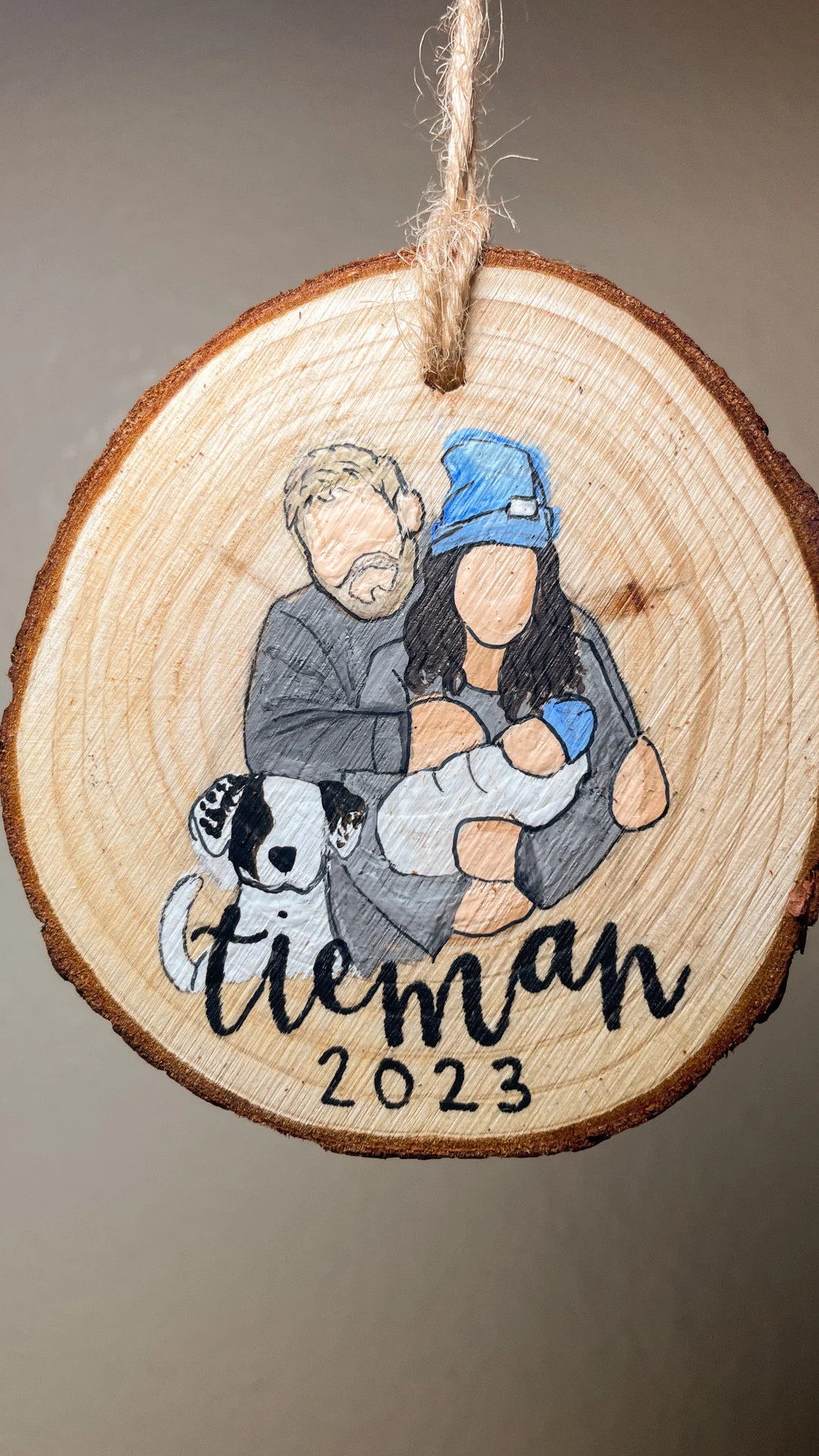 Custom Hand Painted Wood Slice Ornament Family Portrait Christmas Gift Pets - Etsy | Etsy (US)