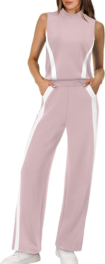 XIEERDUO Two Piece Sets for Women Summer Outfits Travel Mock Neck Lounge Sets Wide Leg Pants Beac... | Amazon (US)