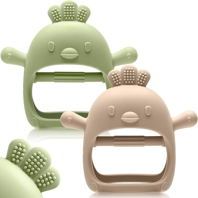 2 Pack Easter Baby Teething Toys for 0-6 6-12 Months, Never Drop Infant Teether Teething Mitten T... | Amazon (US)