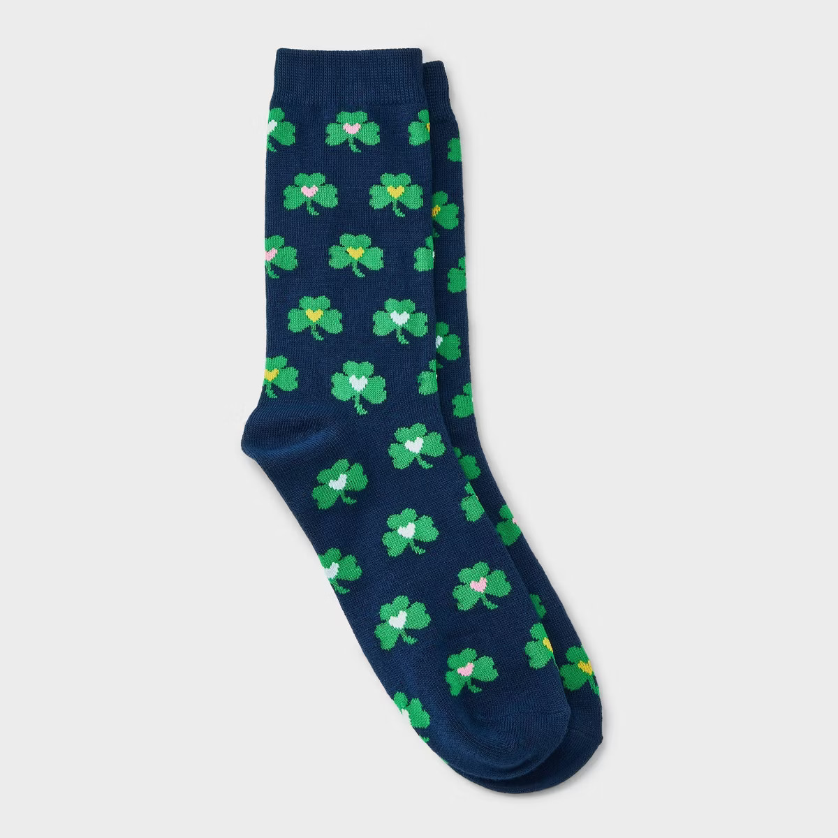 Women's Sweet Shamrock Hearts St. Patrick's Day Crew Socks - Navy/Green 4-10 | Target