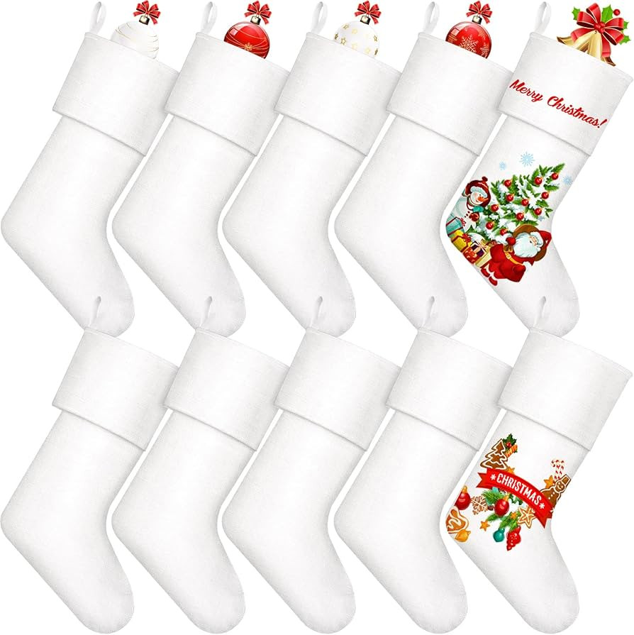 Shappy 10 Pieces Christmas Sublimation Burlap Stockings Xmas Fireplace Hanging Plain Decorative f... | Amazon (US)