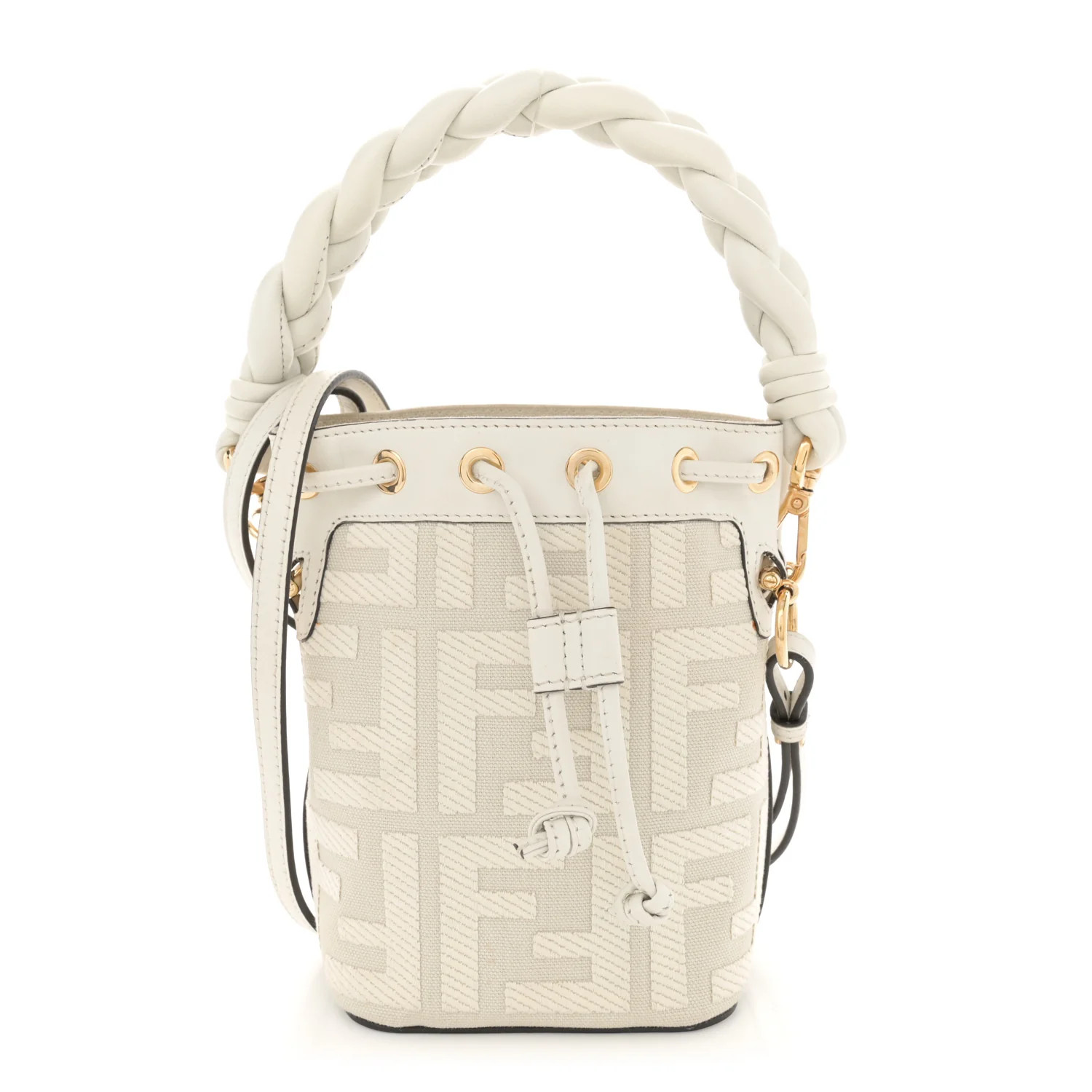 Canvas Nappa F is Fendi FF Embroidered Mini Mon Tresor Bucket Bag White Ice | FASHIONPHILE (US)