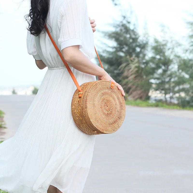 Fashion Women Handmade Round Rattan Bags Woven Straw Bag Bamboo Shoulder bag Summer Beach | Walmart (US)