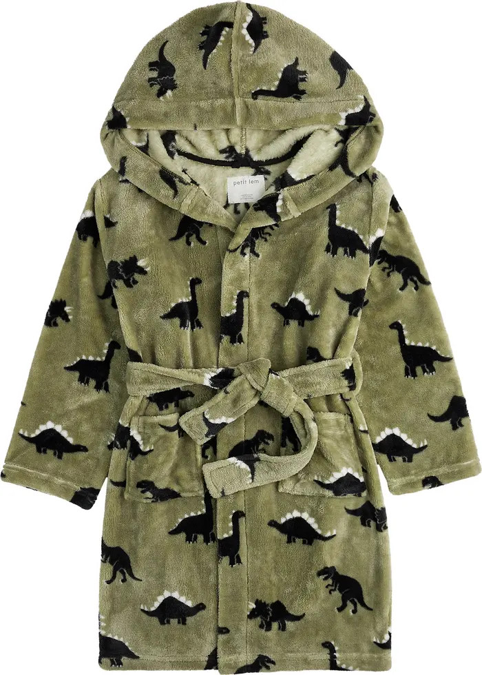 Petit Lem Kids' Dinosaur Print Plush Hooded Robe | Nordstrom | Nordstrom