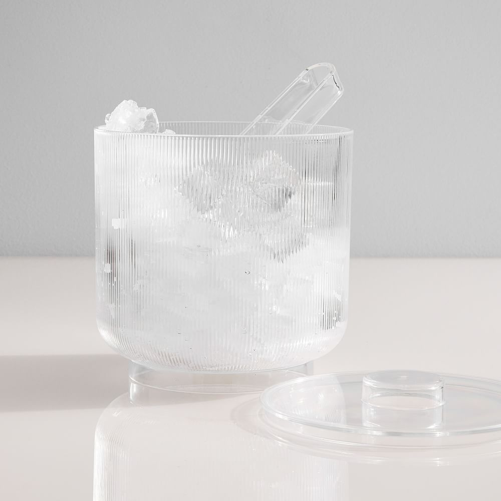 Aaron Probyn Fluted Acrylic Ice Bucket With Tongs, Clear | West Elm (US)