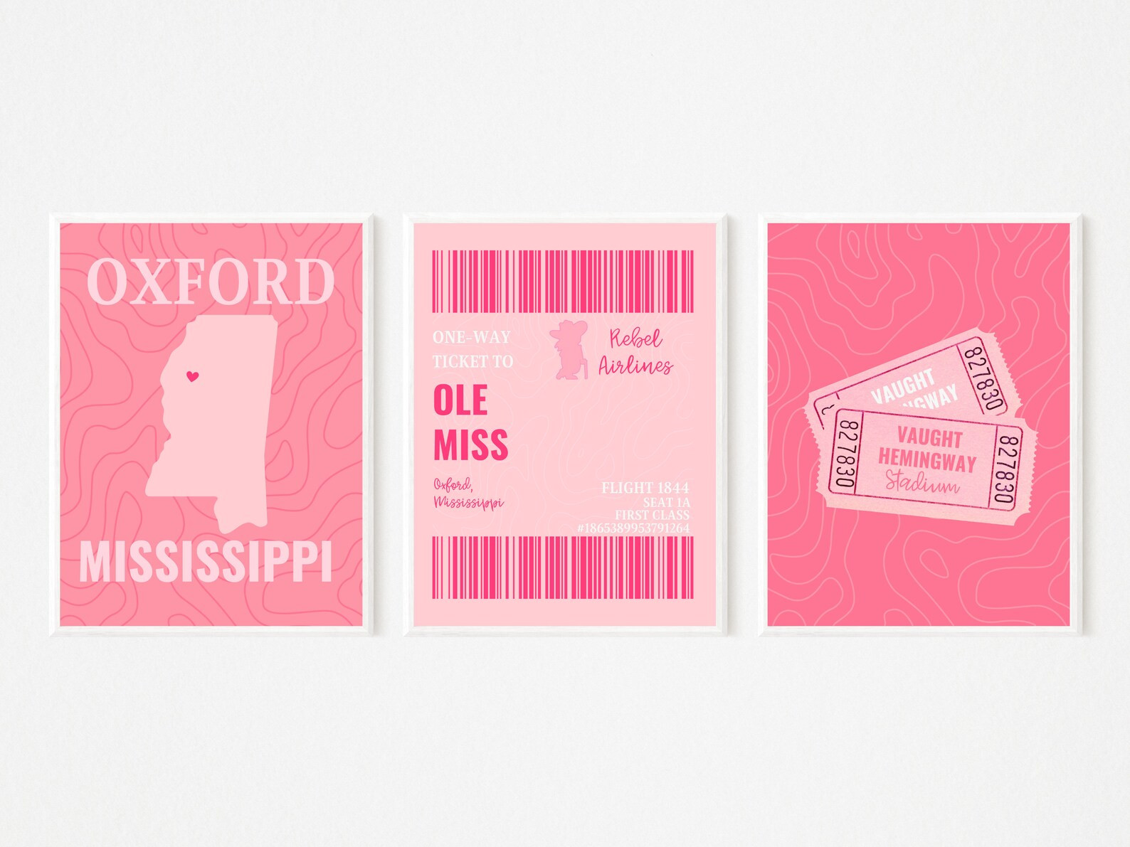 Ole Miss University of Mississippi PINK Preppy Digital Prints SET OF 3 No Bars - Etsy | Etsy (US)