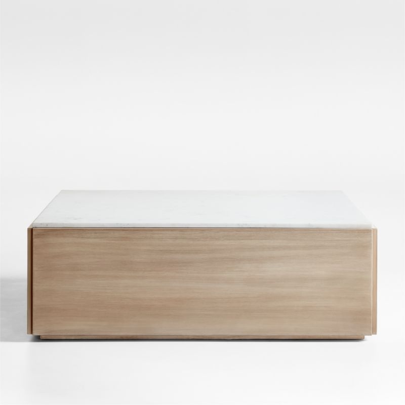 Troupe Marble and Natural Pine Wood 44" Square Coffee Table + Reviews | Crate & Barrel | Crate & Barrel