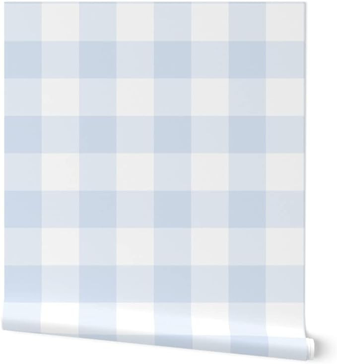 Peel & Stick Wallpaper 6ft x 2ft - Blue Gingham Large Check Inch Kids Home Decor White Custom Rem... | Amazon (US)