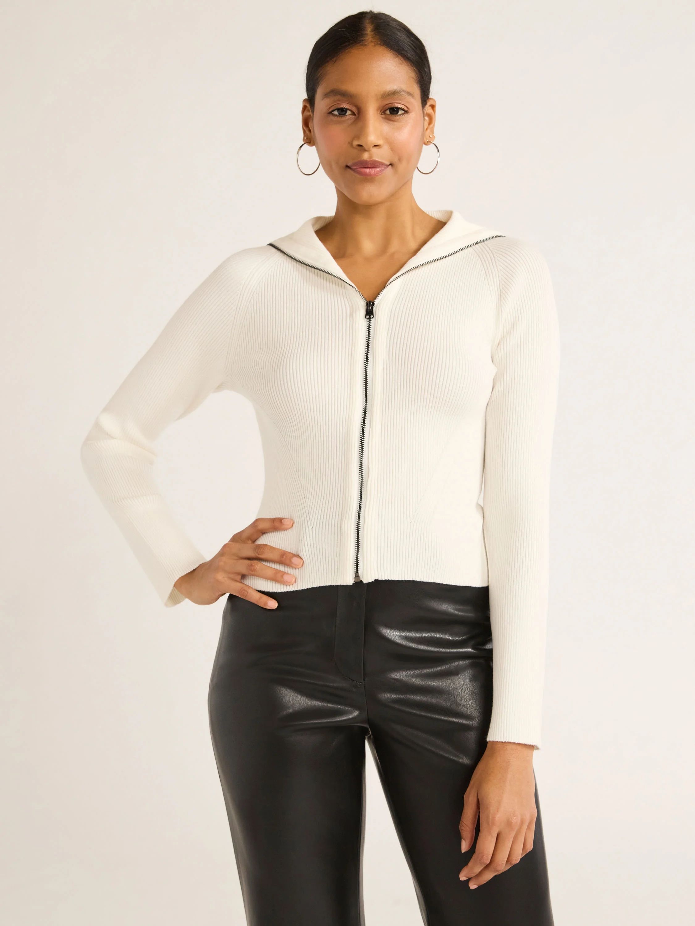 Scoop Women's Ribbed Zip Front Cardigan Sweater, Lightweight, Sizes XS-XXL | Walmart (US)