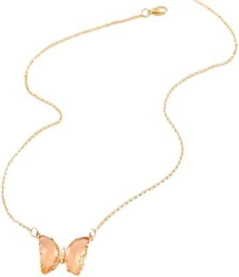 Fashion Women Dream Crystal Chain Necklace Spread Wing Butterfly Pendant ORANGE | Amazon (US)