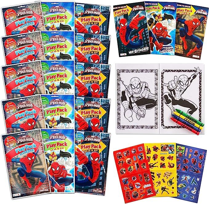 Set Of 15 Spiderman Play Packs Fun Party Favors Coloring Book Crayons Stickers | Amazon (US)