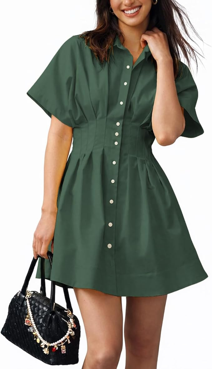 Shy Velvet Women's Mini Shirt Dress Button Down Short Sleeve Collared Dress | Amazon (US)