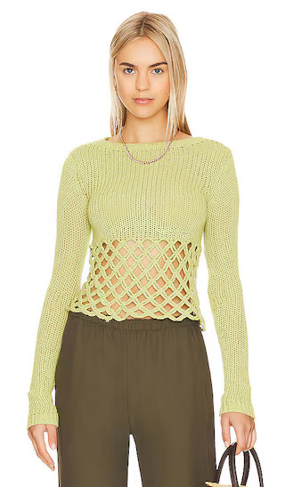 Clara Cropped Fishnet Pullover in Green | Revolve Clothing (Global)