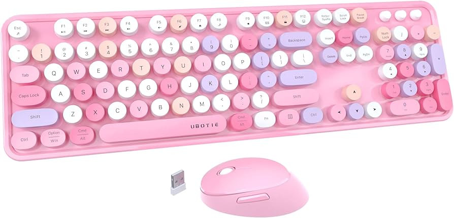 UBOTIE Colorful Computer Wireless Keyboard Mice Combo, Retro Typewriter Flexible Keys Office Full... | Amazon (US)