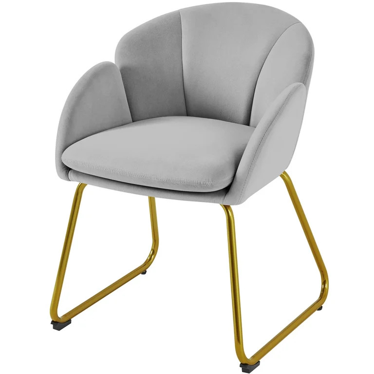 Topeakmart Flower Shape Velvet Armchair Dining Chair Accent Chair with Golden Metal Legs, Gray - ... | Walmart (US)