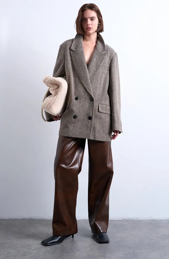 Oversize Herringbone Twill Double Breasted Blazer | Nordstrom