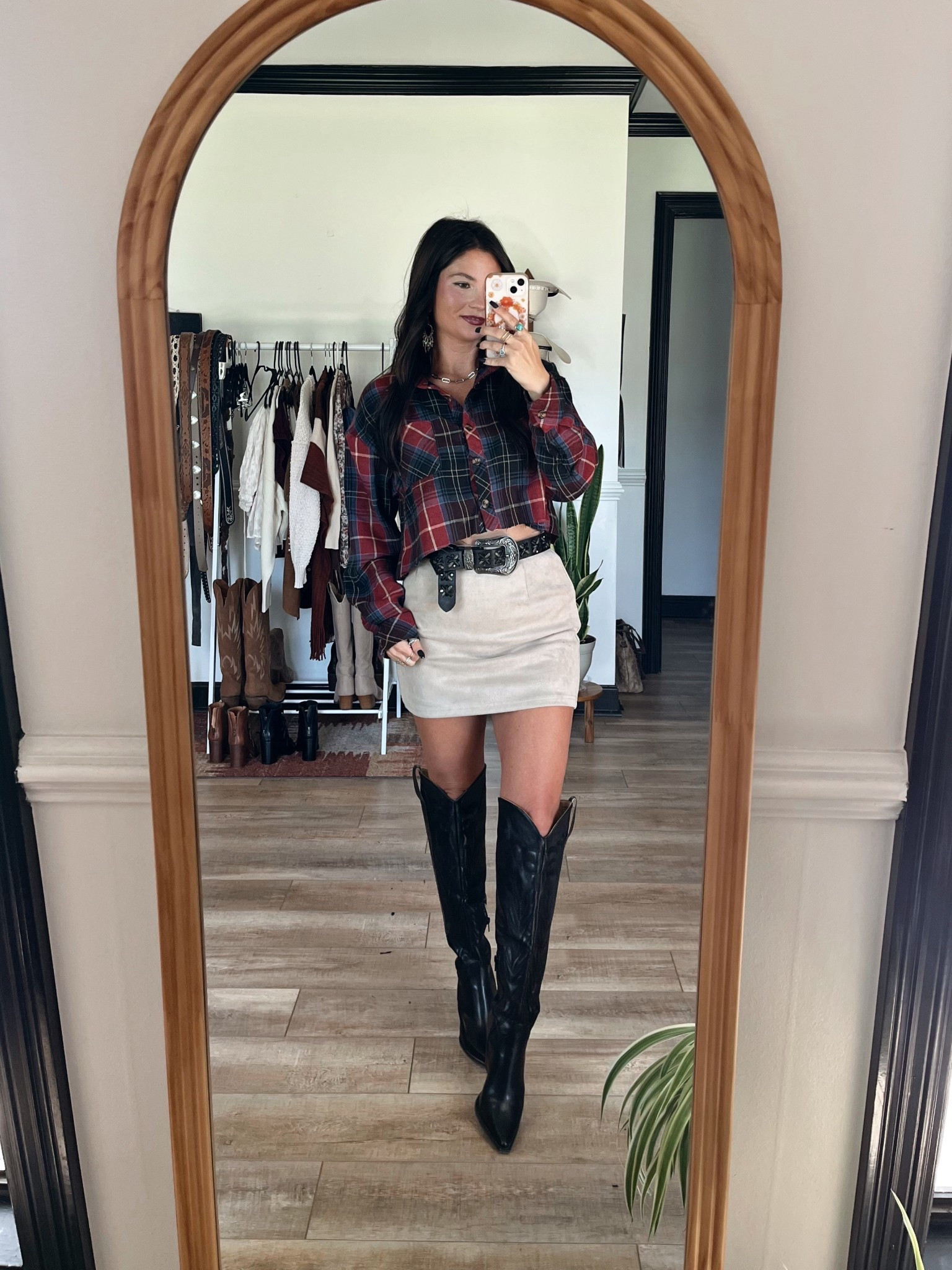 Plaid flannel paired with suede skorts and boots! Cropped the flannel myself. Code LORIG30 to save on boots

#LTKStyleTip #LTKPetite #LTKSeasonal