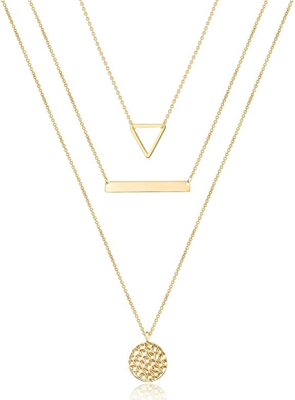 Turandoss Dainty Layered Choker Necklace, Handmade 14K Gold Plated Y Pendant Necklace Multilayer Bar | Amazon (US)